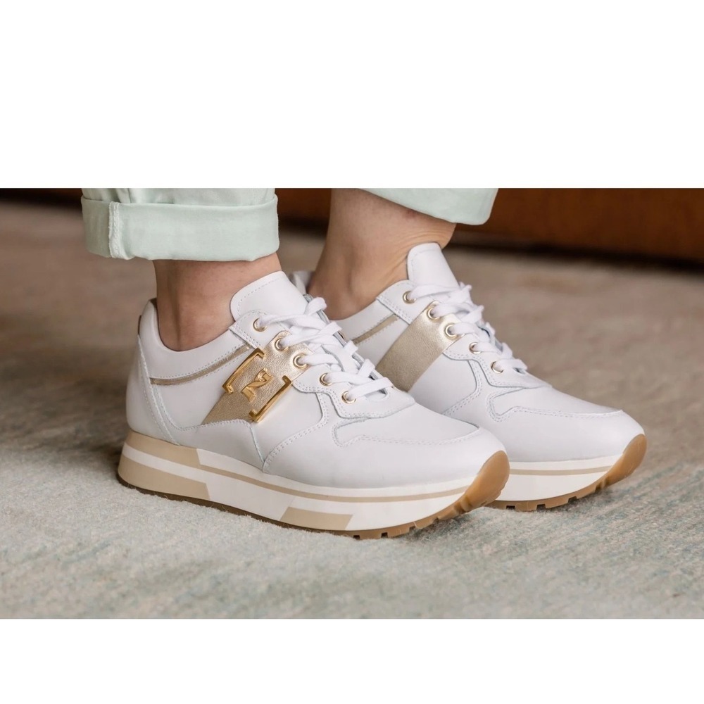 NeroGiardini White Leather Platform Sneakers Women 40 Gold Buckle‎ Made in Italy